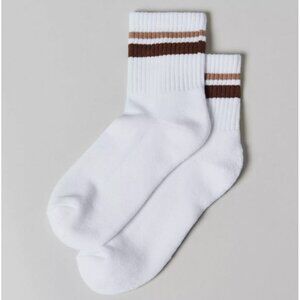 URBAN OUTFITTERS Alana Striped Quarter Crew Athletic Socks Brown OS